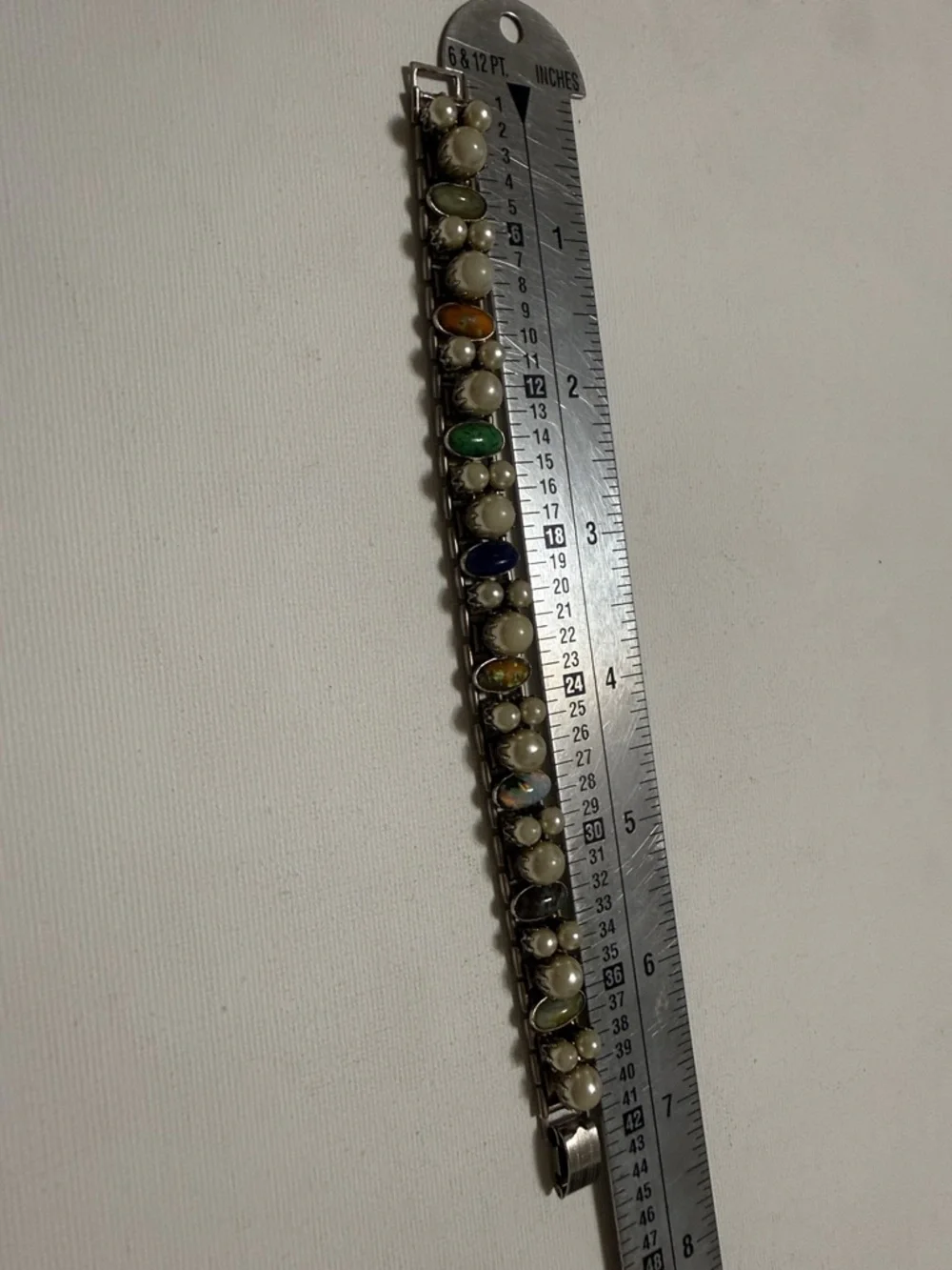 Elegant Antique Rare Multi-Color Faux Pearl and Cabochon Stretch Bracelet
